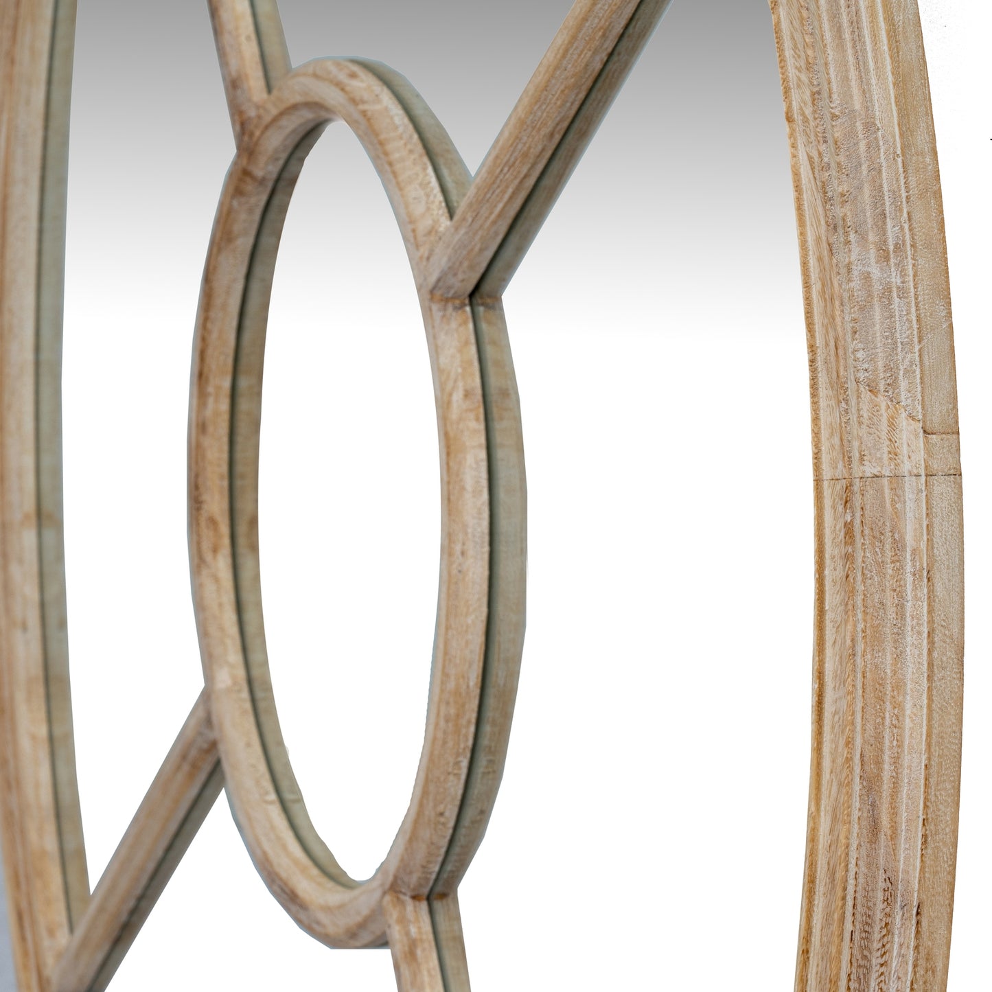 Round Washed Wood Window Mirror - angle