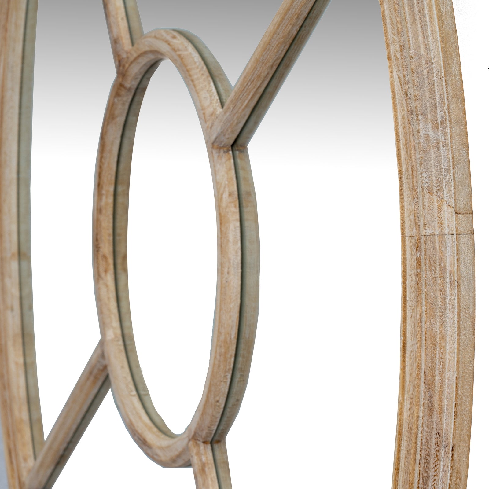 Round Washed Wood Window Mirror - angle