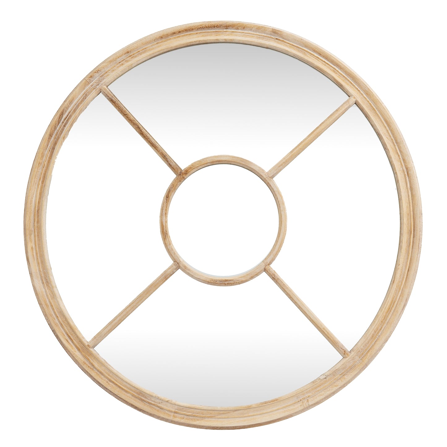 Round Washed Wood Window Wall Mirror Multi-Panel 100cm