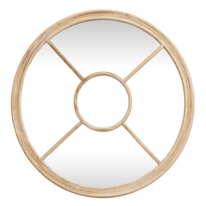 Round Washed Wood Window Wall Mirror Multi-Panel 100cm