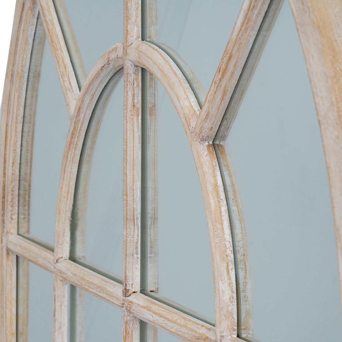 Washed Wood Arched Window Mirror - angle