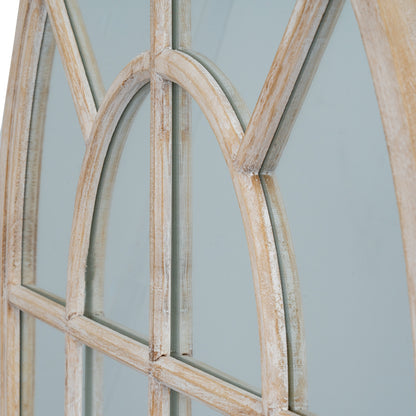 Washed Wood Arched Window Mirror - angle