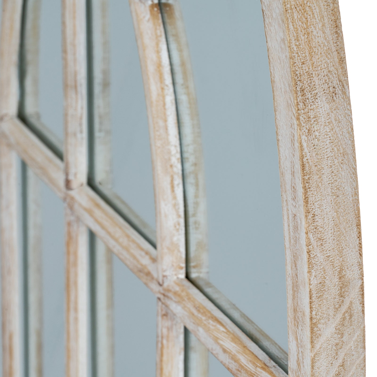 Washed Wood Arched Window Mirror - lifestyle
