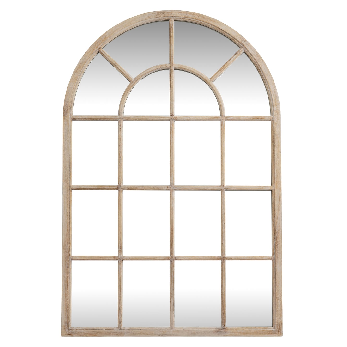 Washed Wood Arched Window Wall Mirror Multi-Panel 135x90cm