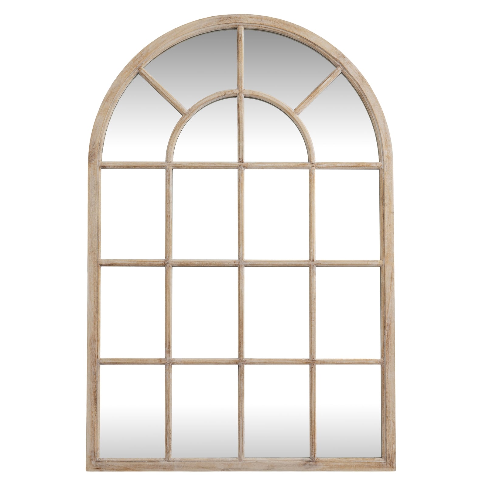 Washed Wood Arched Window Wall Mirror Multi-Panel 135x90cm