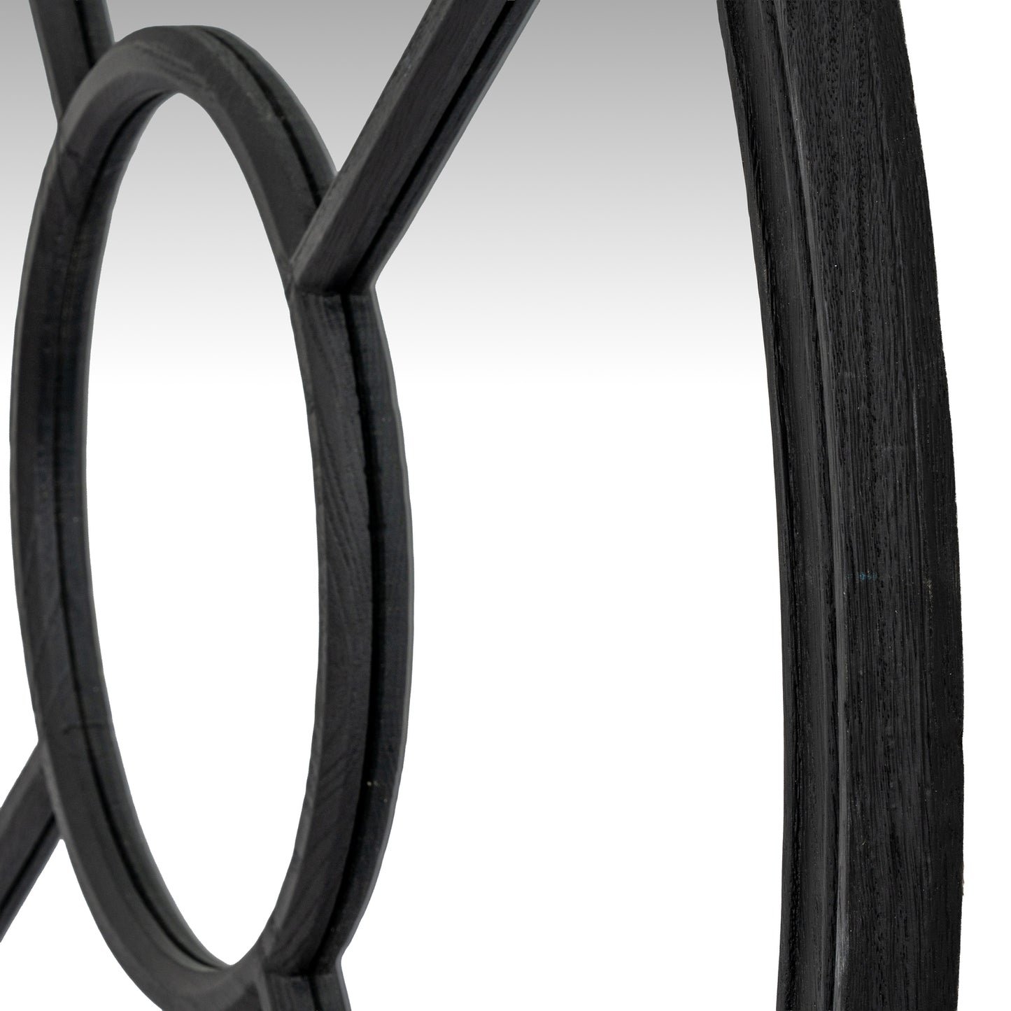 Black Wood Round Window Mirror - angle
