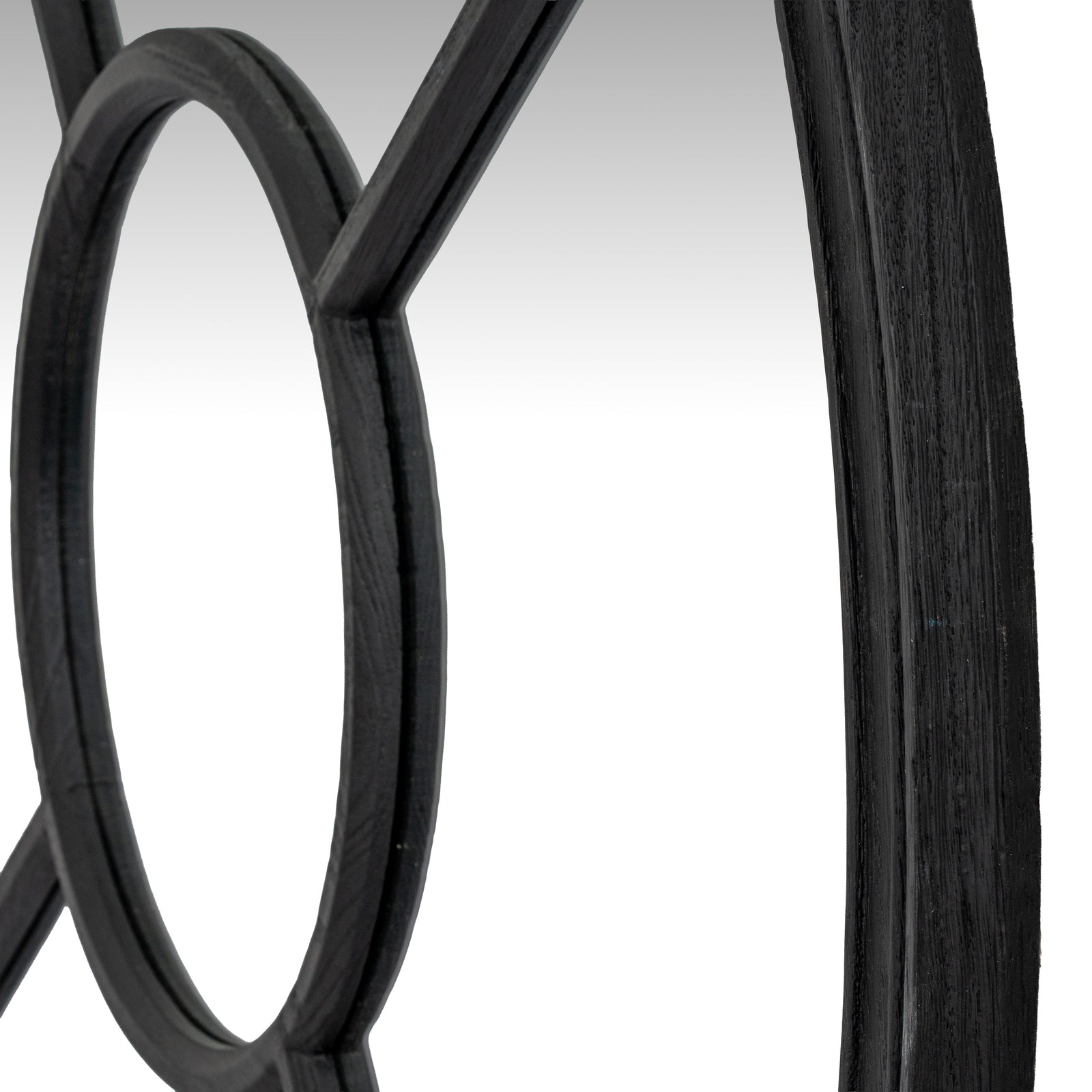 Black Wood Round Window Mirror - angle