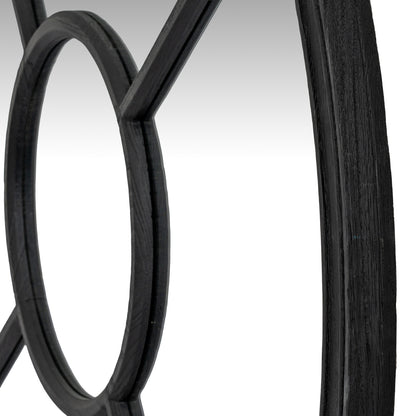 Black Wood Round Window Mirror - angle