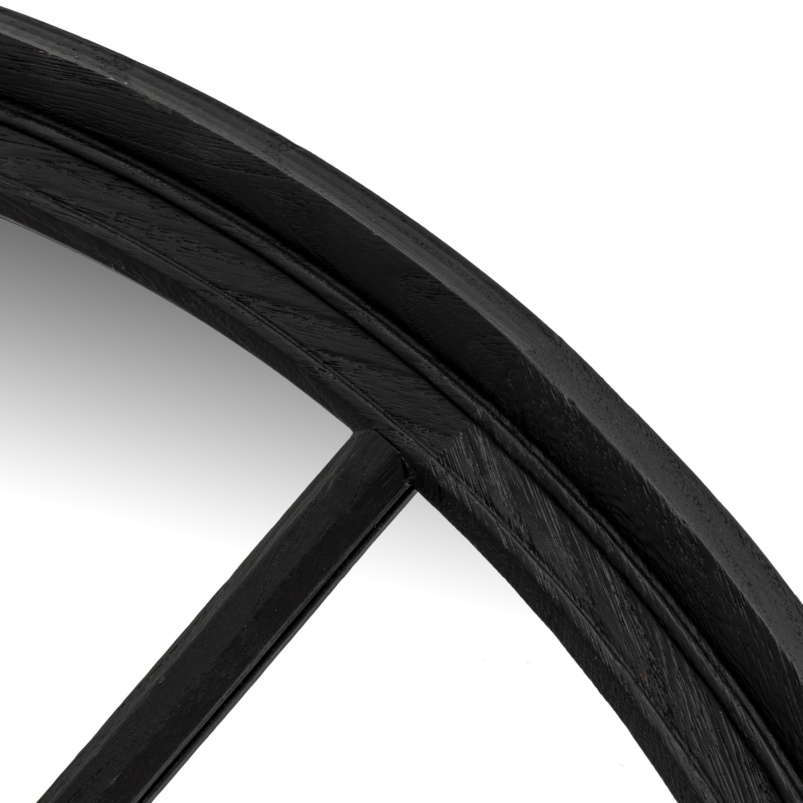 Black Wood Round Window Mirror - detail