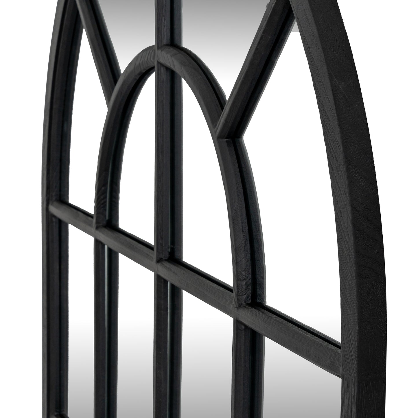Black Wood Arched Window Mirror - angle