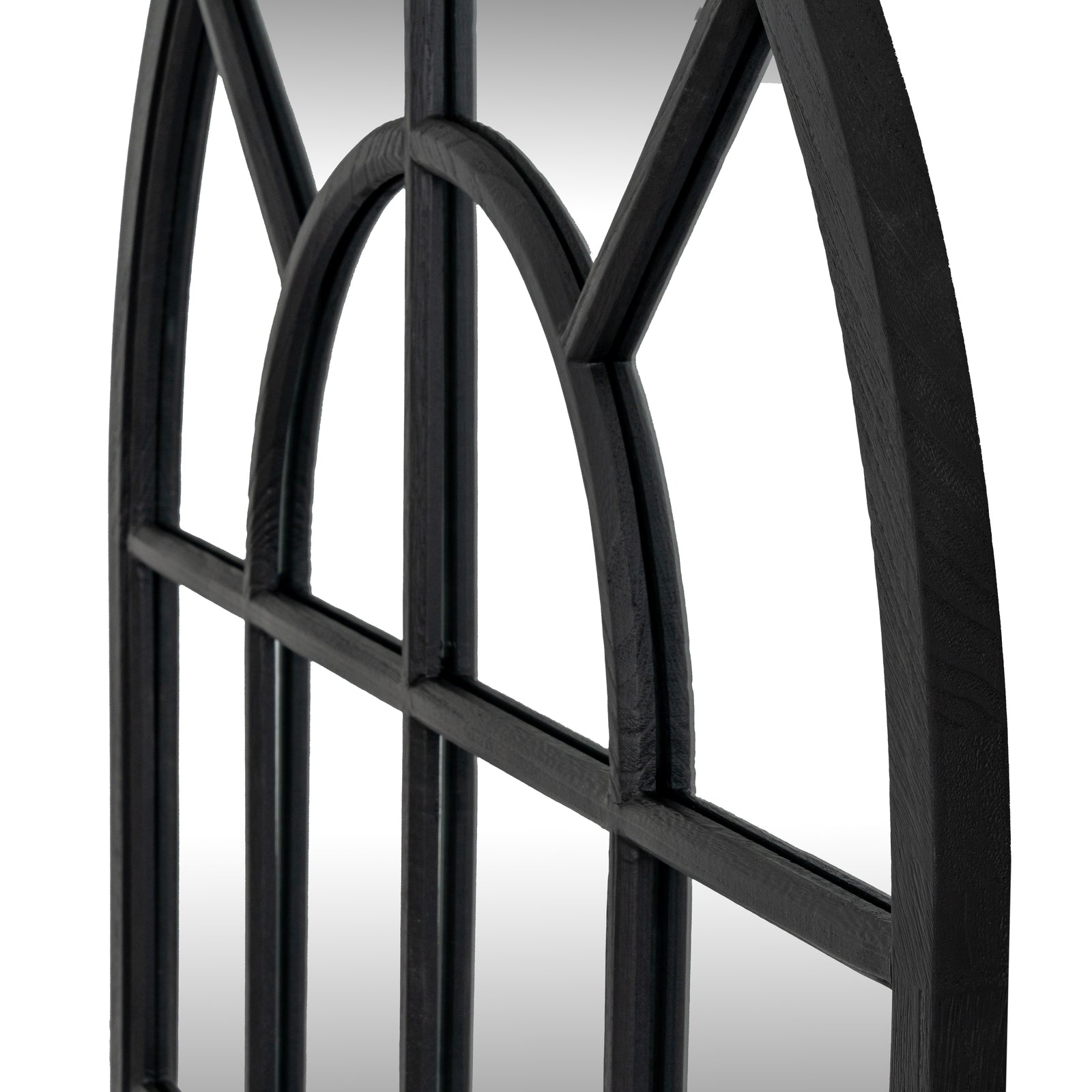 Black Wood Arched Window Mirror - angle