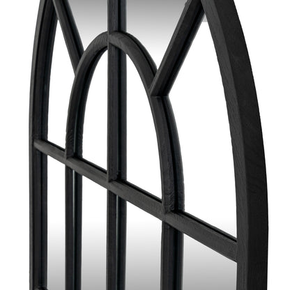Black Wood Arched Window Mirror - angle