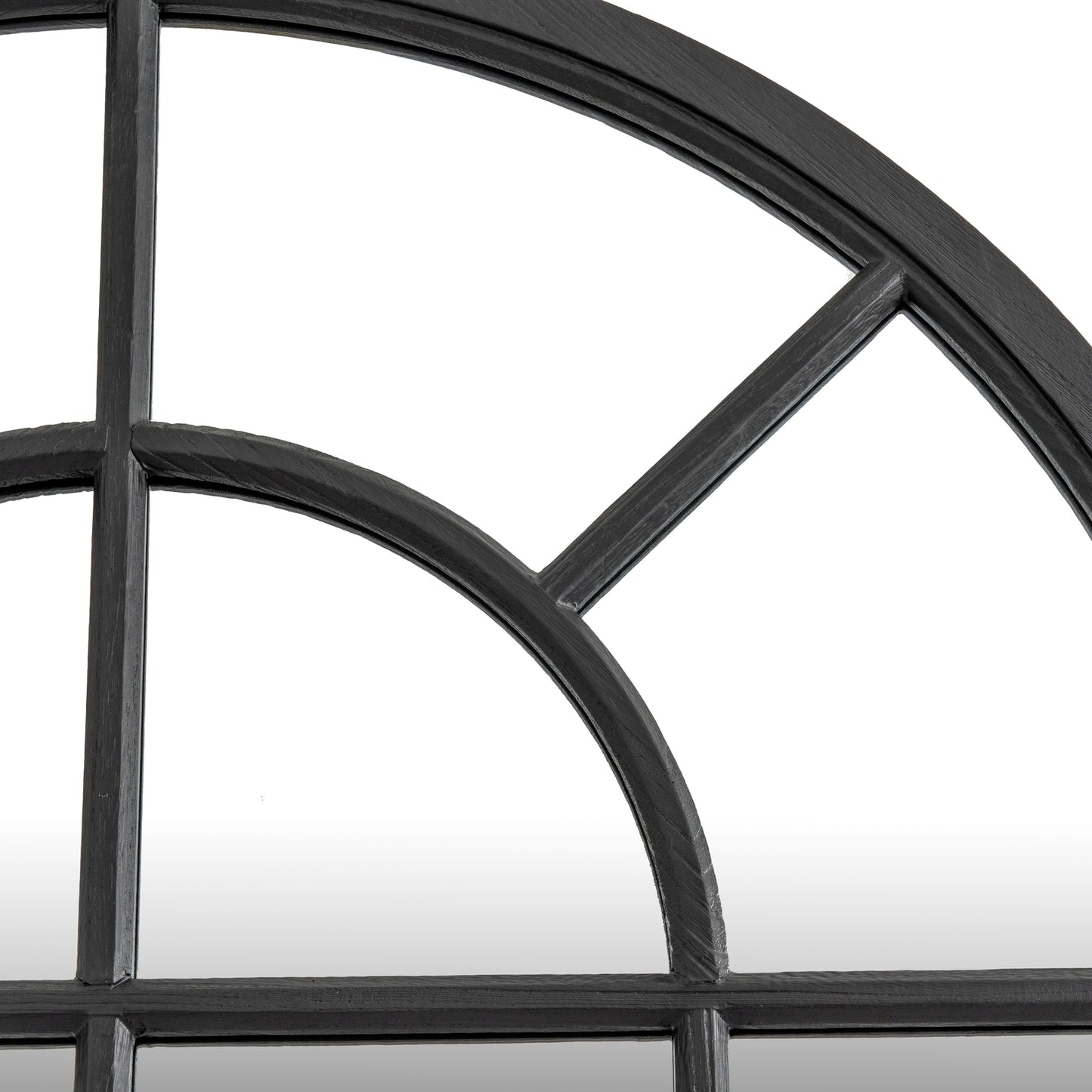Black Wood Arched Window Mirror - detail