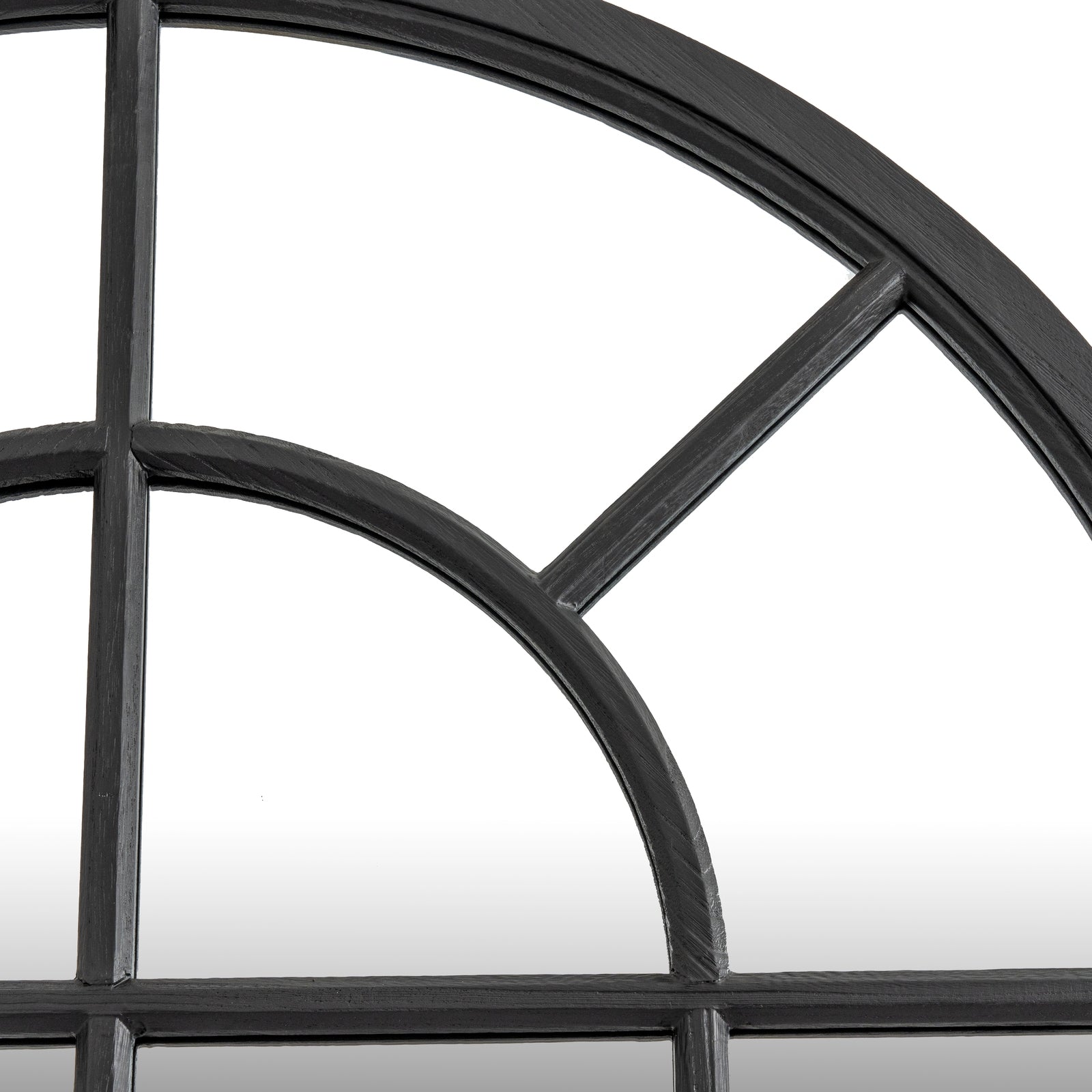 Black Wood Arched Window Mirror - detail