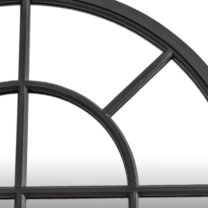 Black Wood Arched Window Mirror - detail