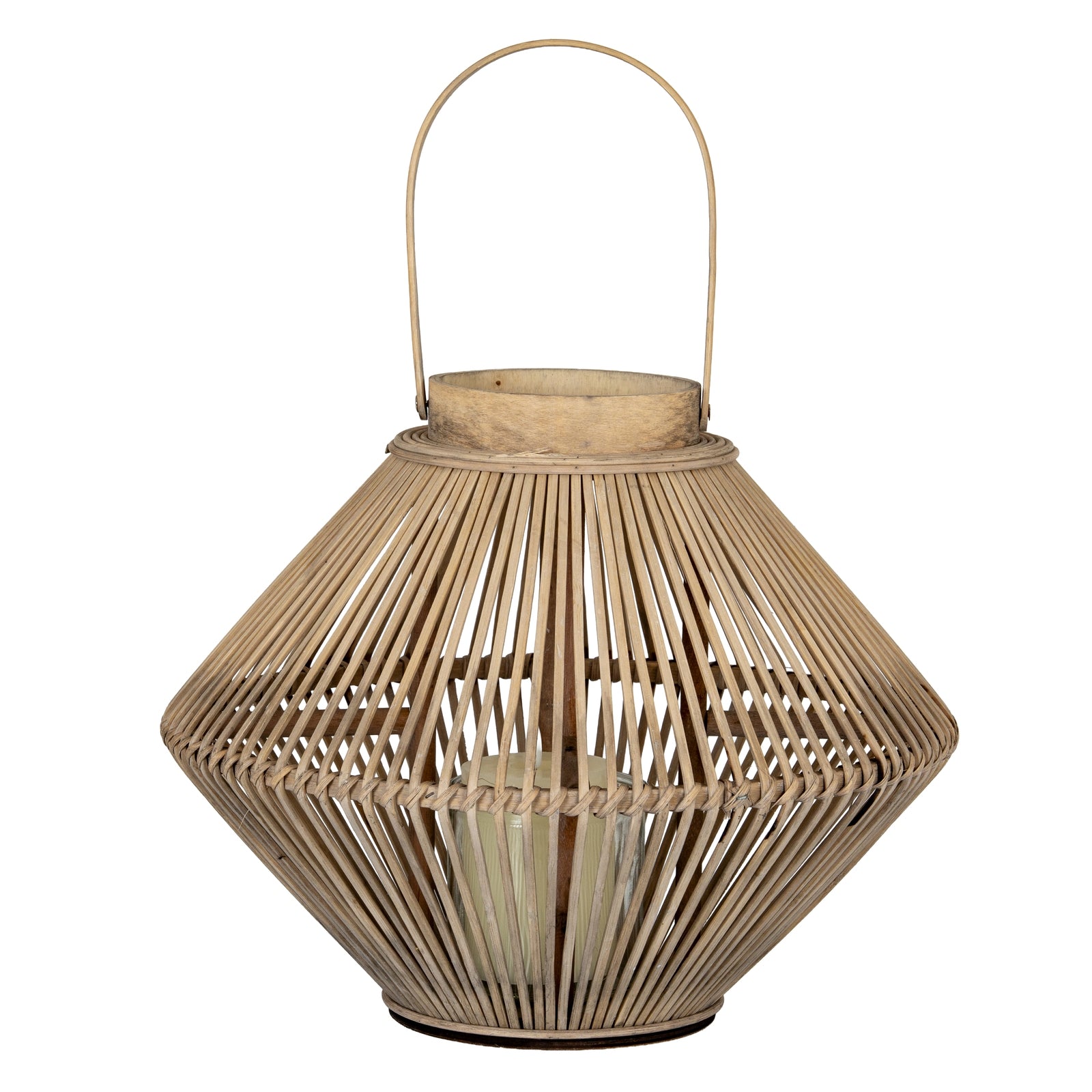 Cone wicker lantern close detail of the natural weave