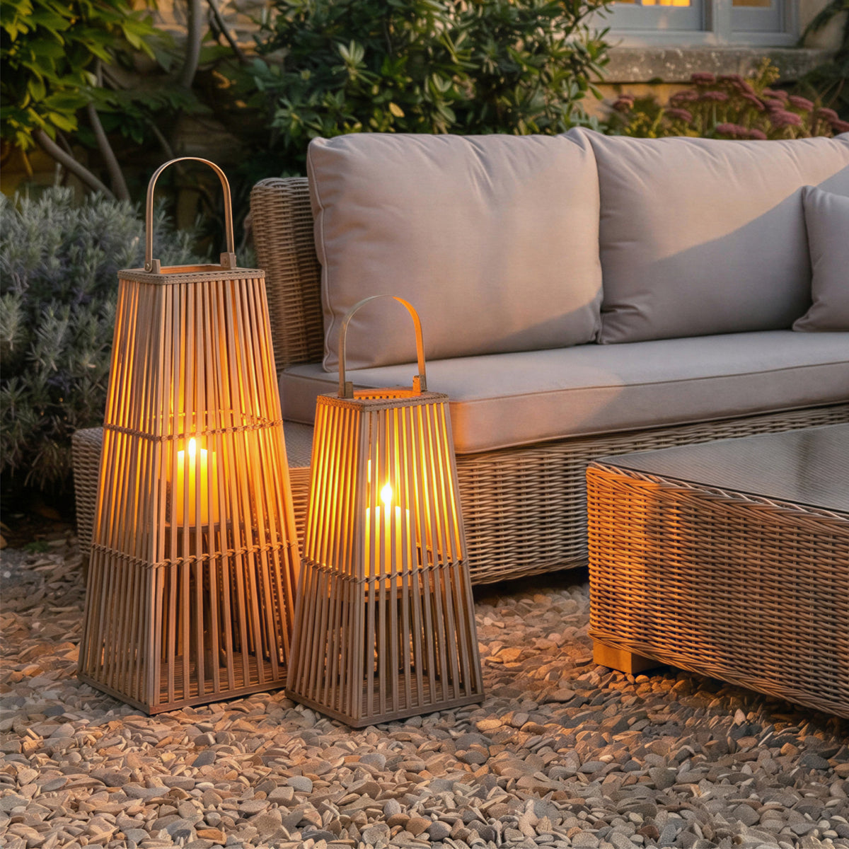 Medium silo wicker lantern with glass holder, 67cm woven wicker