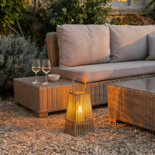 Small silo wicker lantern with glass holder, 57cm woven wicker