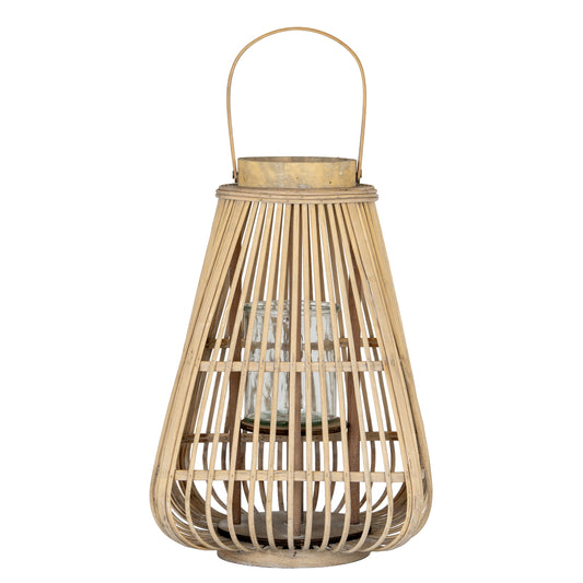 Large peardrop wicker lantern with glass holder in natural wicker