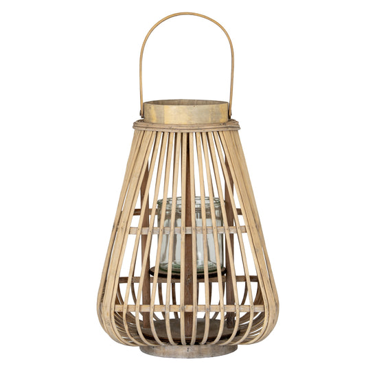 Medium peardrop wicker lantern with glass holder in natural wicker