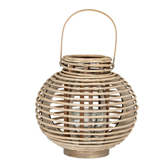 Large round willow lantern with glass holder in natural willow