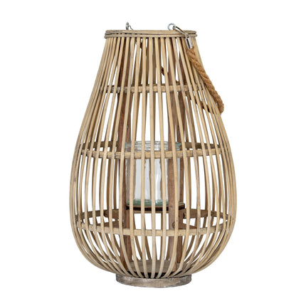 Medium ellipse wicker lantern with glass holder in natural wicker