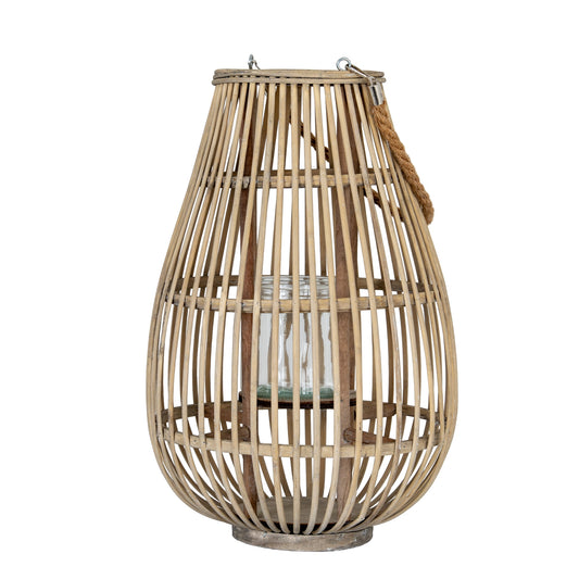 Large ellipse wicker lantern with glass holder in natural wicker