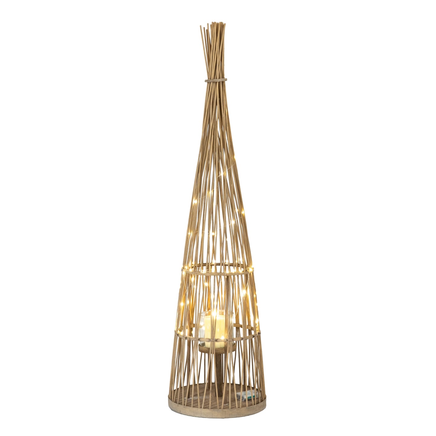 Large conical wicker lantern close detail of the woven cone