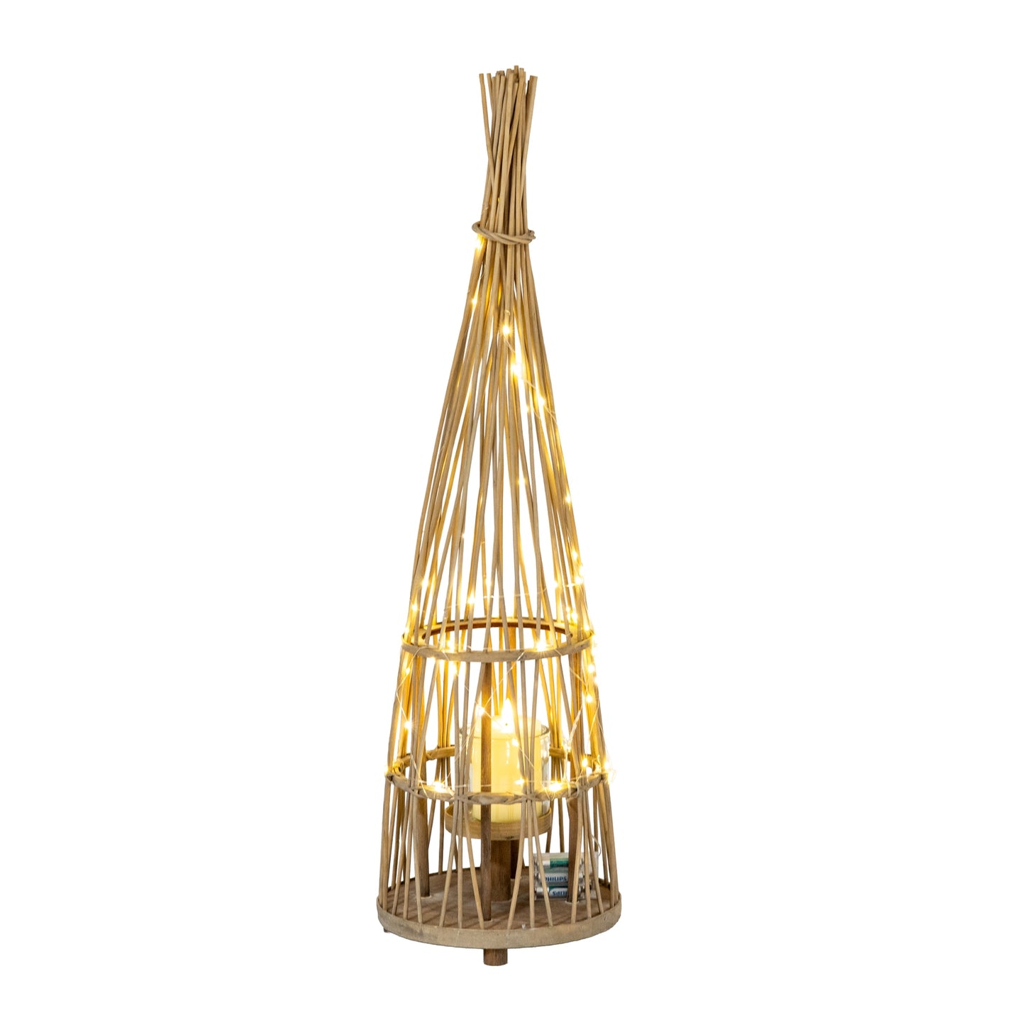 Medium conical wicker lantern close detail of the woven cone