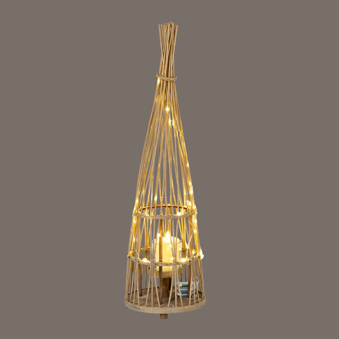 Medium conical wicker lantern glass holder detail