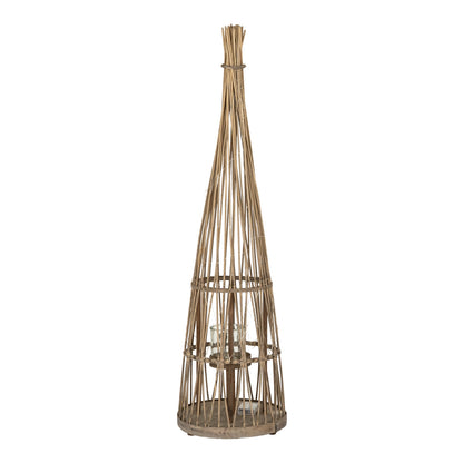 Medium conical wicker lantern with LED lights and glass holder, 110cm