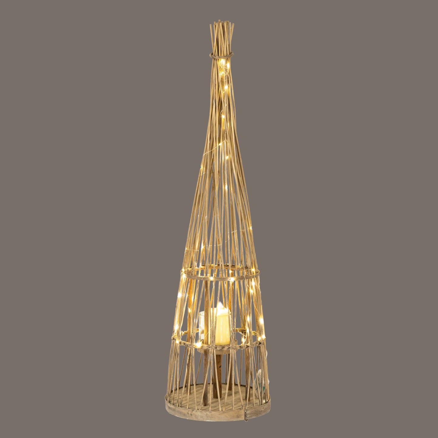 Small conical wicker lantern glass holder detail