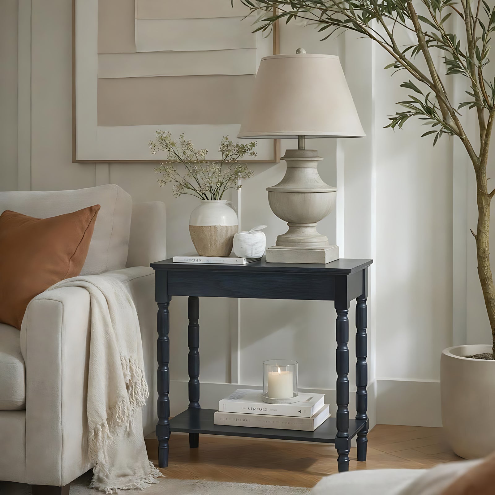 Montara table lamp in soft white resin with linen shade