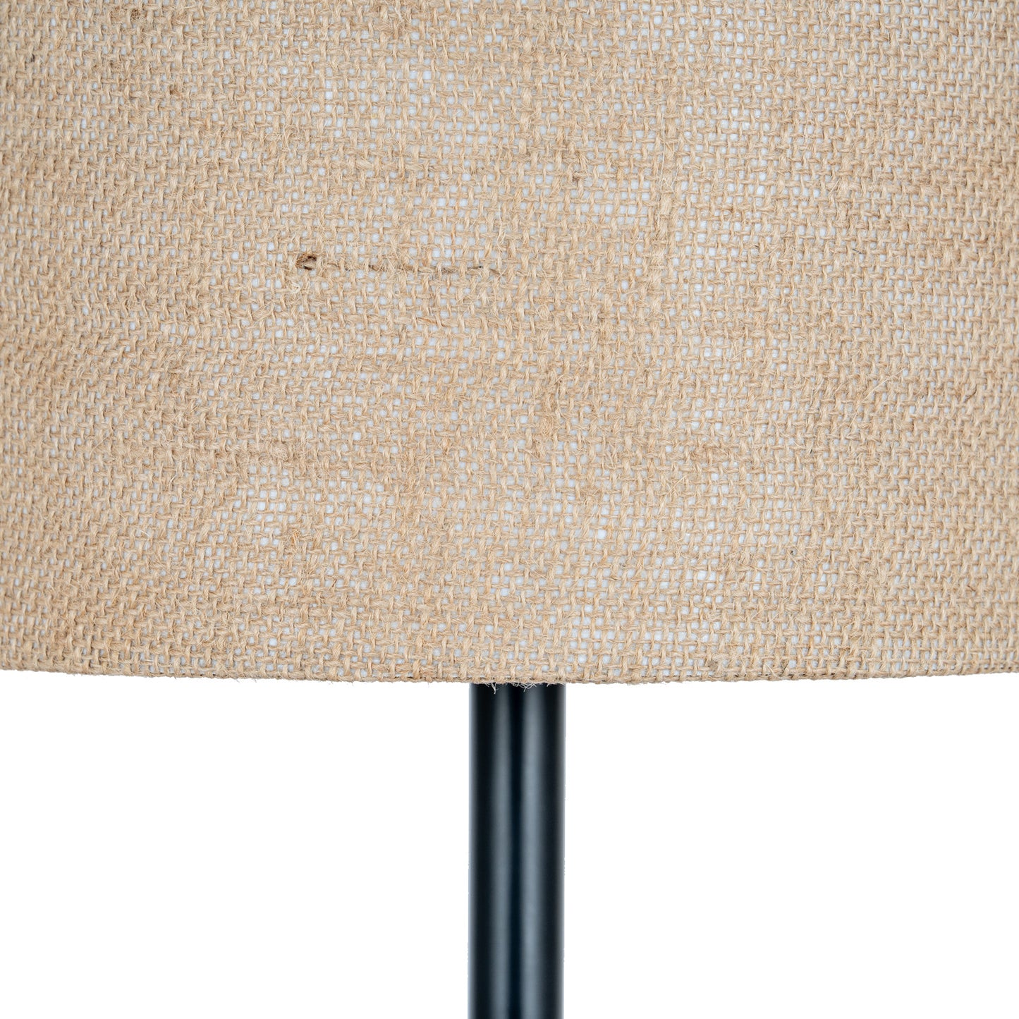 Black cannon table lamp hessian shade texture detail