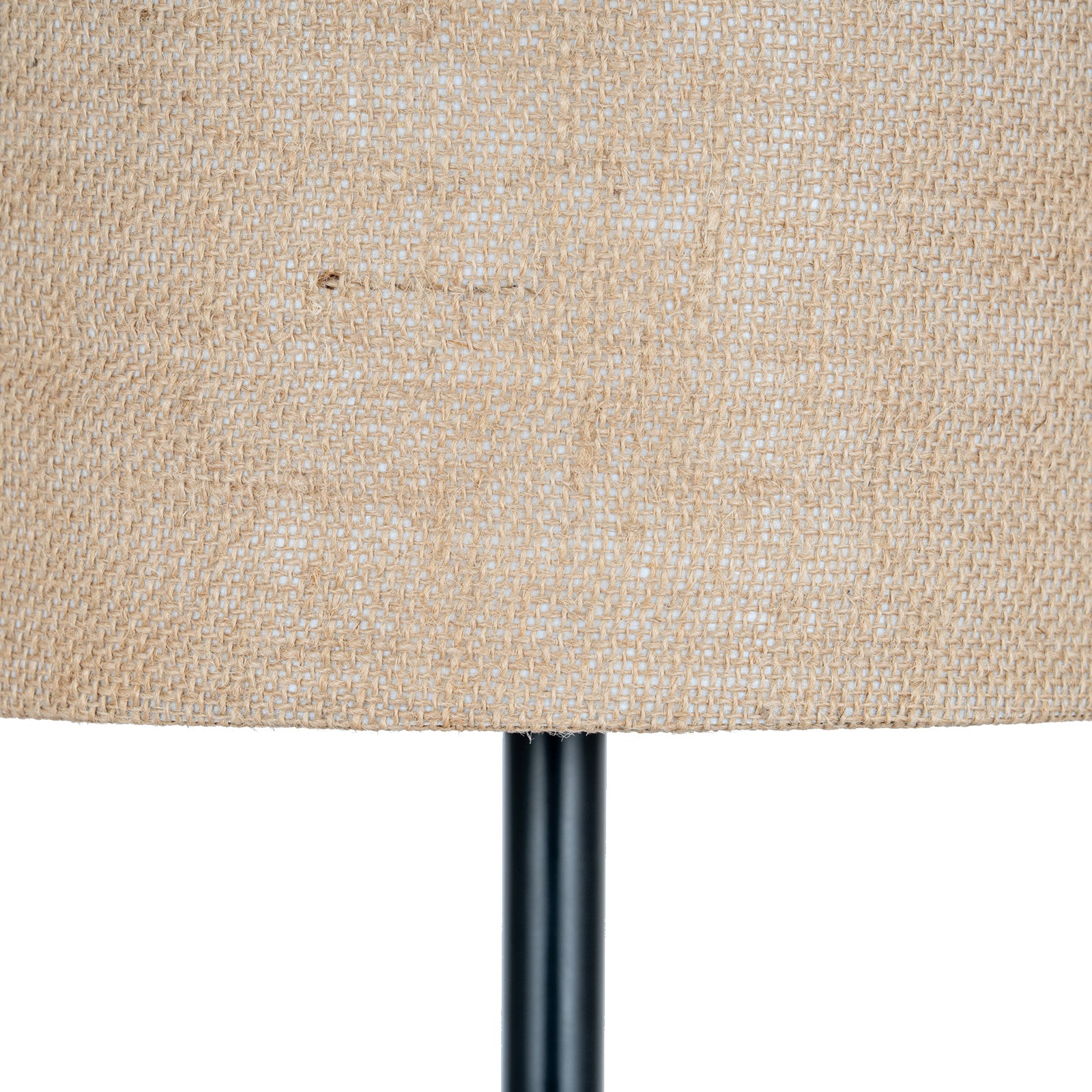 Black cannon table lamp hessian shade texture detail