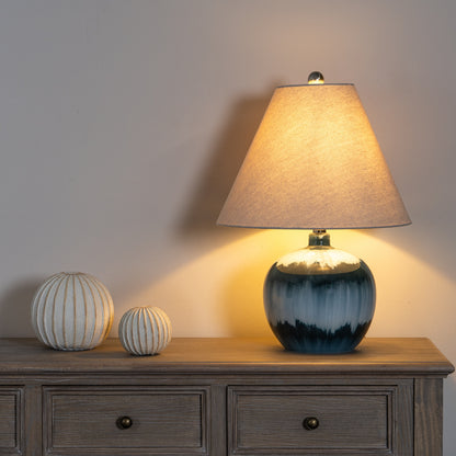 Ocean Shadows squat lamp blue layered glass detail