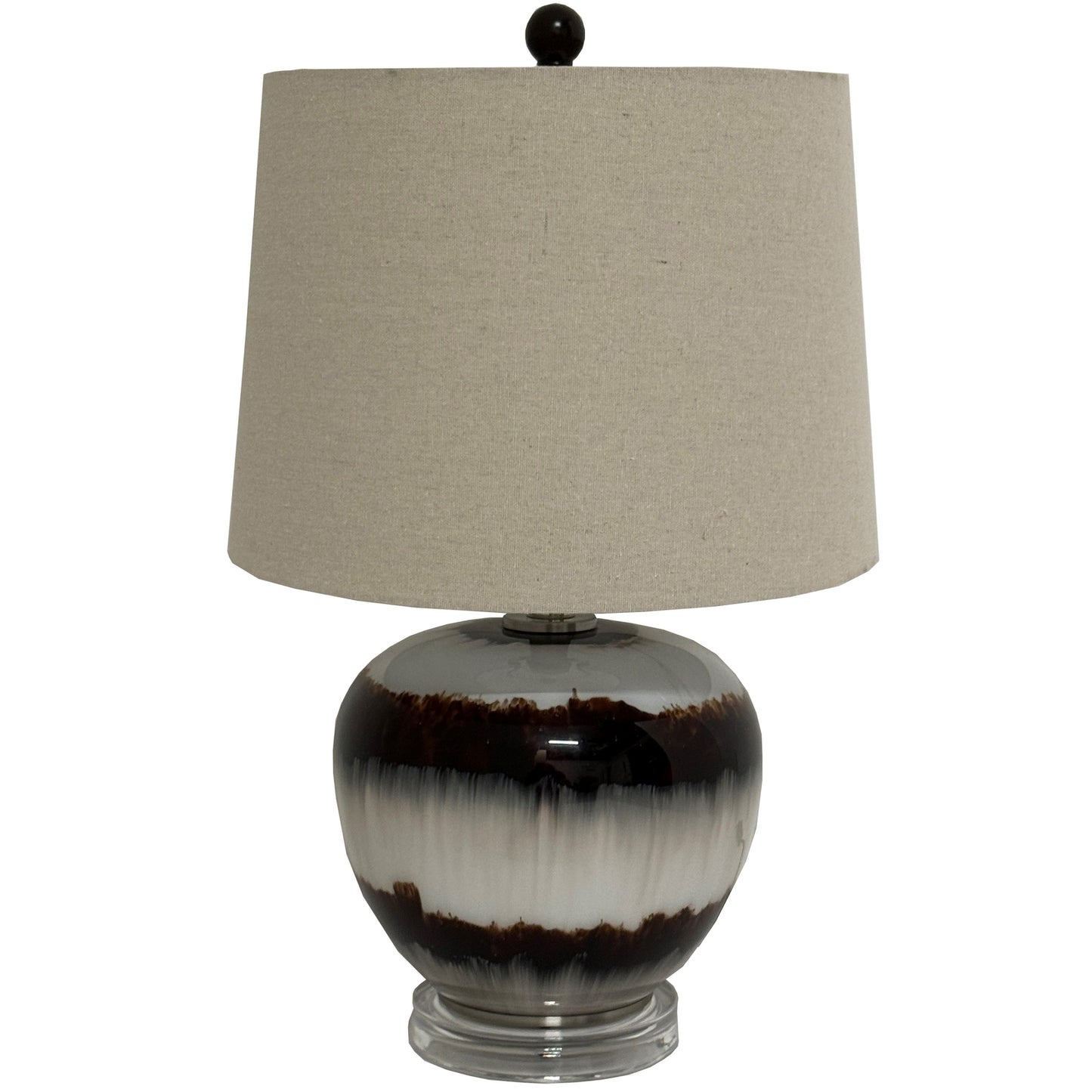 Sepia Shadows squat table lamp in warm amber tones with linen shade