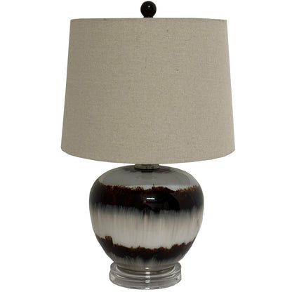 Sepia Shadows squat table lamp in warm amber tones with linen shade