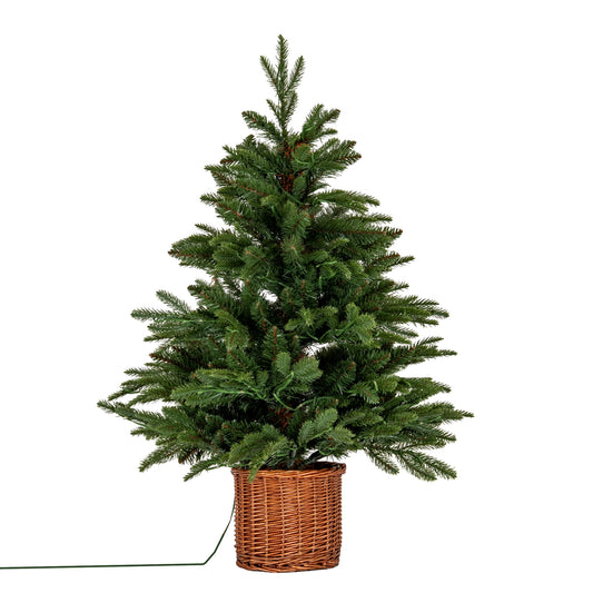 Norway Fir Pre-Lit 300 LED Christmas Tree In Rattan Pot
