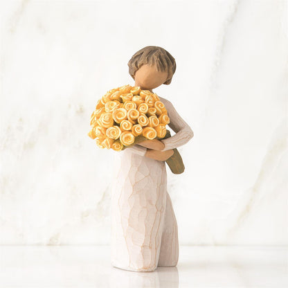 Willow Tree Good Cheer Figurine | Bouquet of Yellow Roses | Hand-Painted Resin | Enesco | New