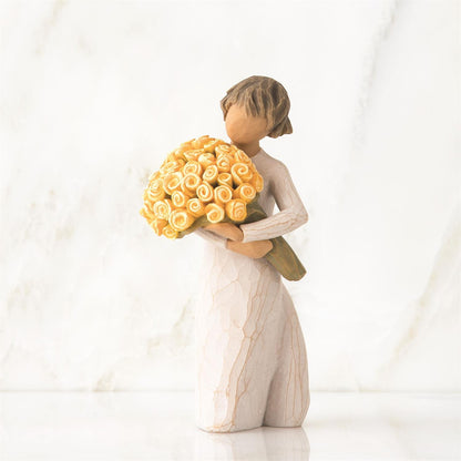 Willow Tree Good Cheer Figurine | Bouquet of Yellow Roses | Hand-Painted Resin | Enesco | New