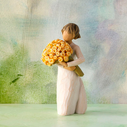 Willow Tree Good Cheer Figurine | Bouquet of Yellow Roses | Hand-Painted Resin | Enesco | New