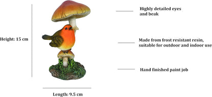Vivid Arts Robin on Toadstool Resin Ornament | Brown & Red | MPN BG-RB03-F | Home or Garden Decoration