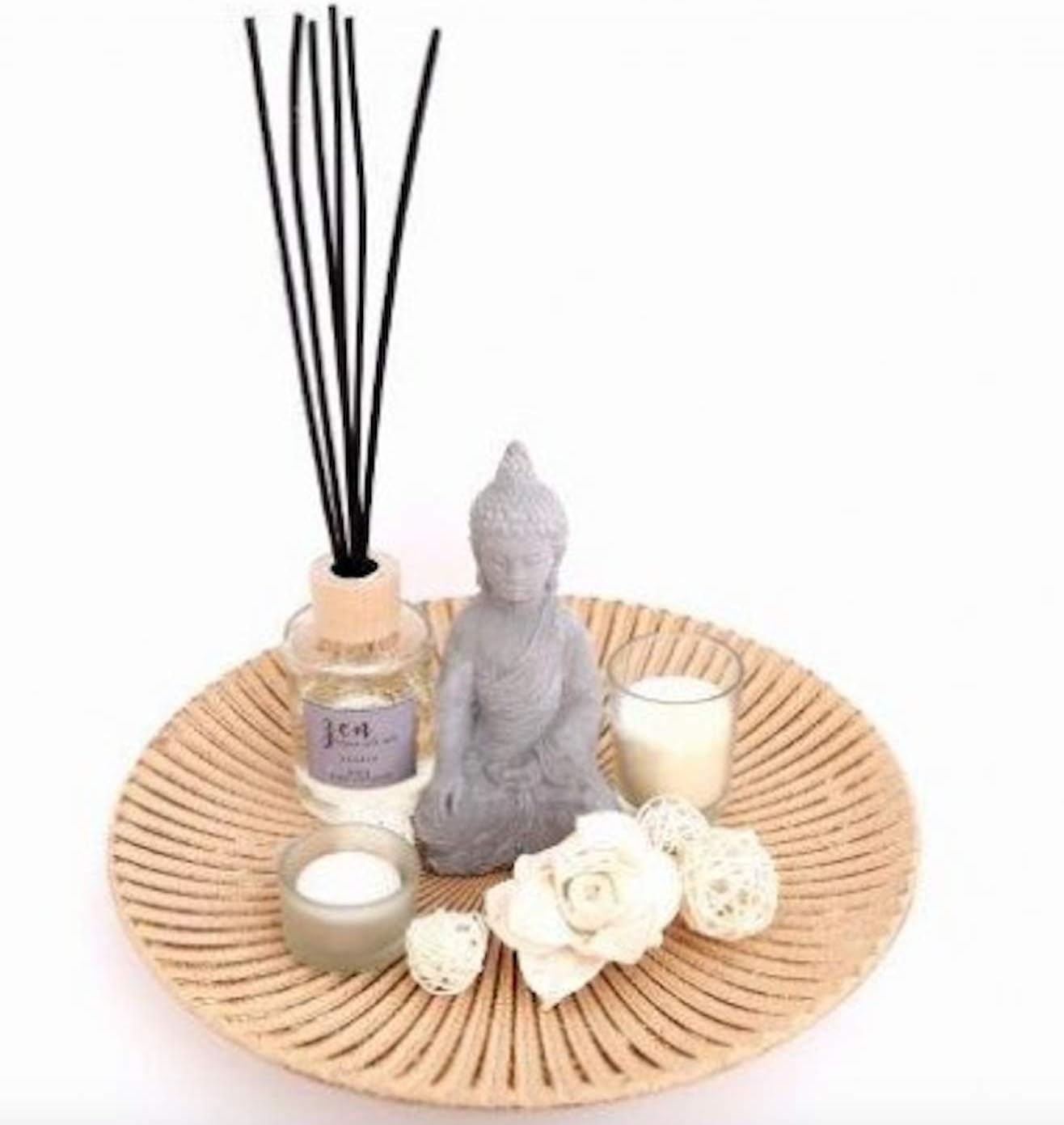Buddha Reed Diffuser and Votive Candle Gift Set | Mimosa Scent | 31cm | New