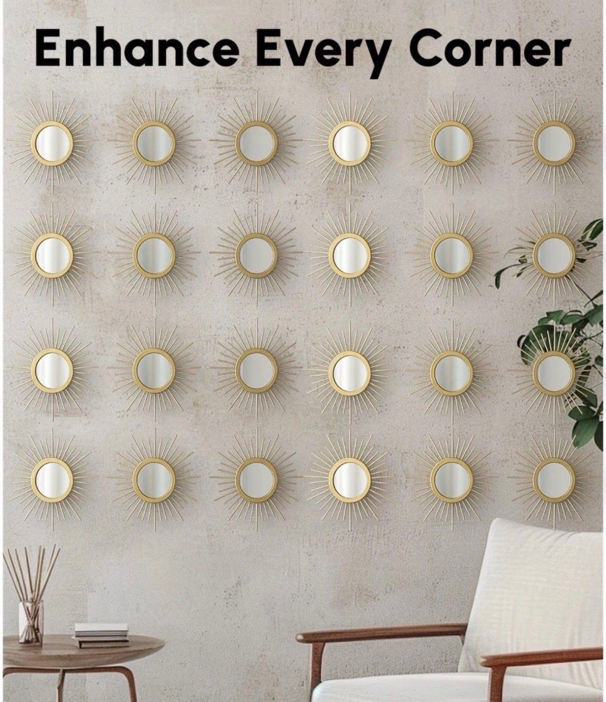 Gold Sunburst Wall Mirror Set of 3 | Home Decor Wall Art | Starburst Aztec Design | New