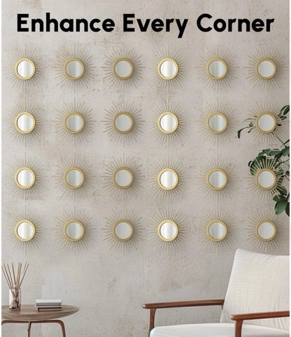 Gold Sunburst Wall Mirror Set of 3 | Home Decor Wall Art | Starburst Aztec Design | New