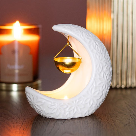 Crescent Moon Hanging Oil Burner | Ceramic | Celestial | Tealight Holder | New