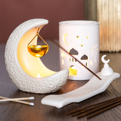 Crescent Moon Hanging Oil Burner | Ceramic | Celestial | Tealight Holder | New