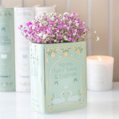 Green Book Shaped Flower Vase | Ceramic | Novelty Home Decor | New