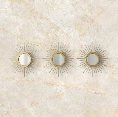 Gold Sunburst Wall Mirror Set of 3 | Home Decor Wall Art | Starburst Aztec Design | New
